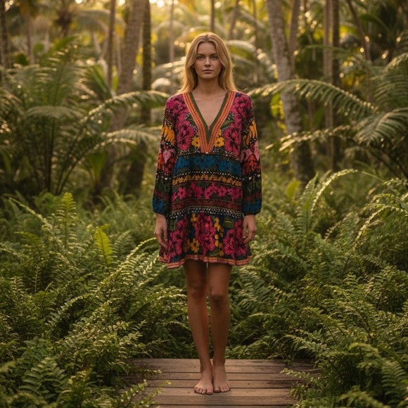 Anthropologie Dresses & Skirts - 🌺 Farm Rio Floral V-Neck Tiered Dress – NWT Size Large NWT Anthropologie